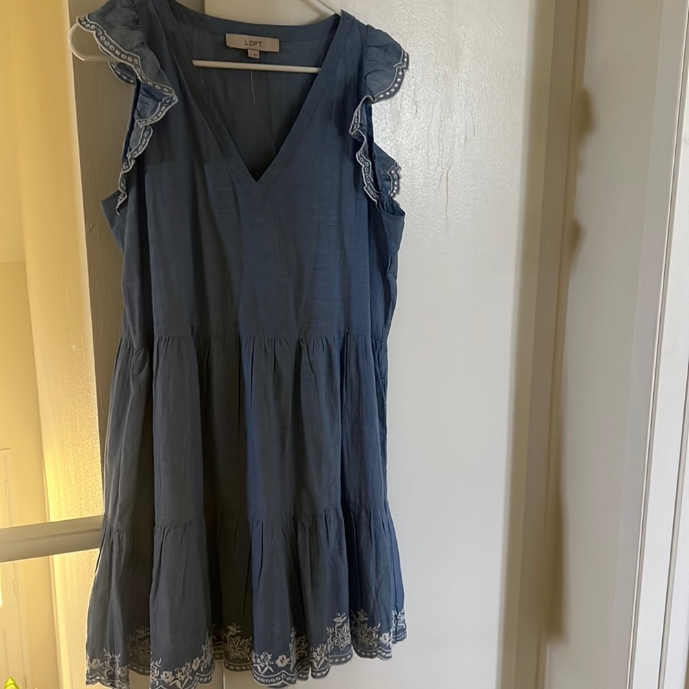 LOFT chambray dress with eyelet detail. 100%cotton